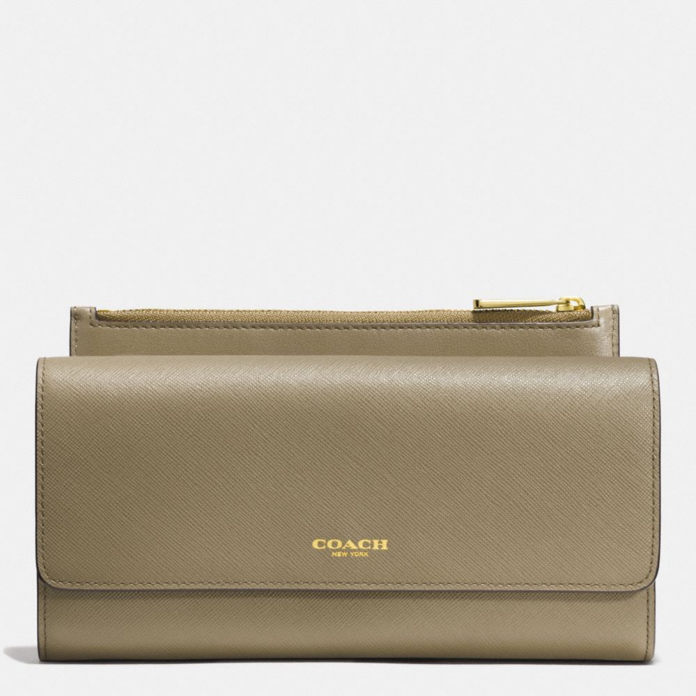 SAFFIANO LEATHER SLIM ENVELOPE WALLET WITH POUCH - LIGHT GOLD/OLIVE GREY - COACH F52119