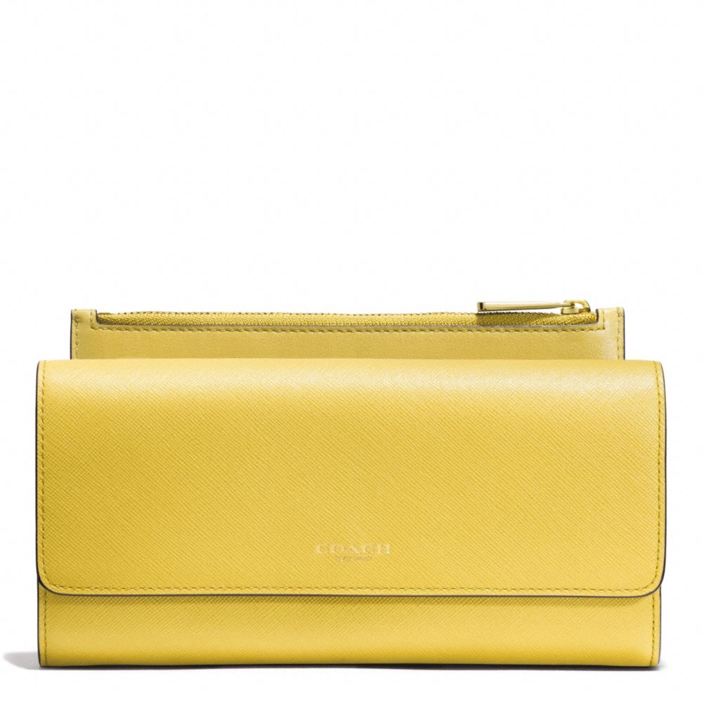 COACH F52119 Saffiano Leather Slim Envelope Wallet With Pouch LIGHT GOLD/SAFFRON