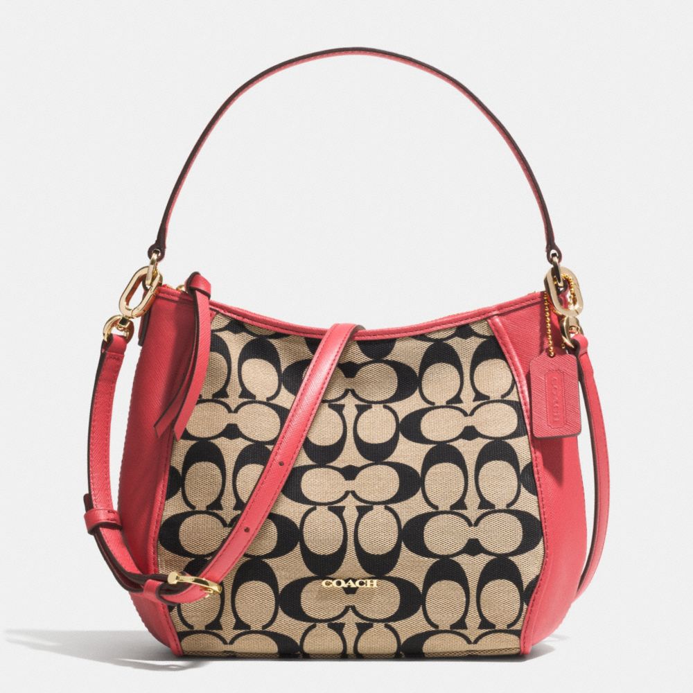LEGACY TOP HANDLE BAG IN PRINTED SIGNATURE FABRIC - f52122 -  LIGHT GOLD/LIGHT KHAKI BLK/LOGANBERRY