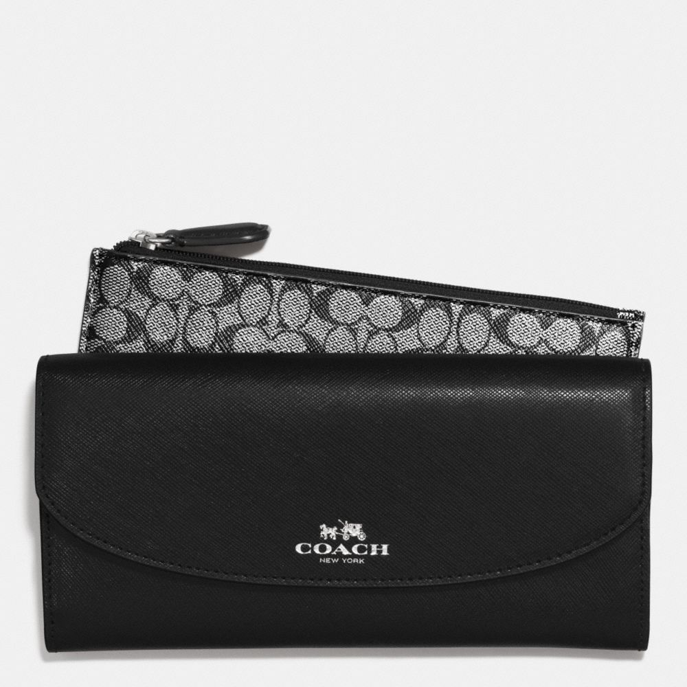 DARCY LEATHER SLIM ENVELOPE WALLET WITH POUCH - f52144 - SILVER/BLACK