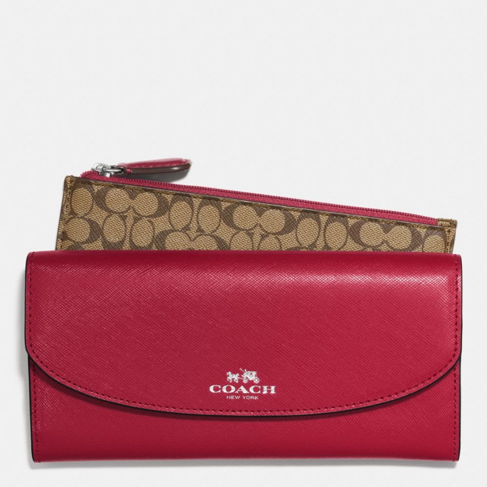 DARCY LEATHER SLIM ENVELOPE WALLET WITH POUCH - f52144 - SILVER/RED
