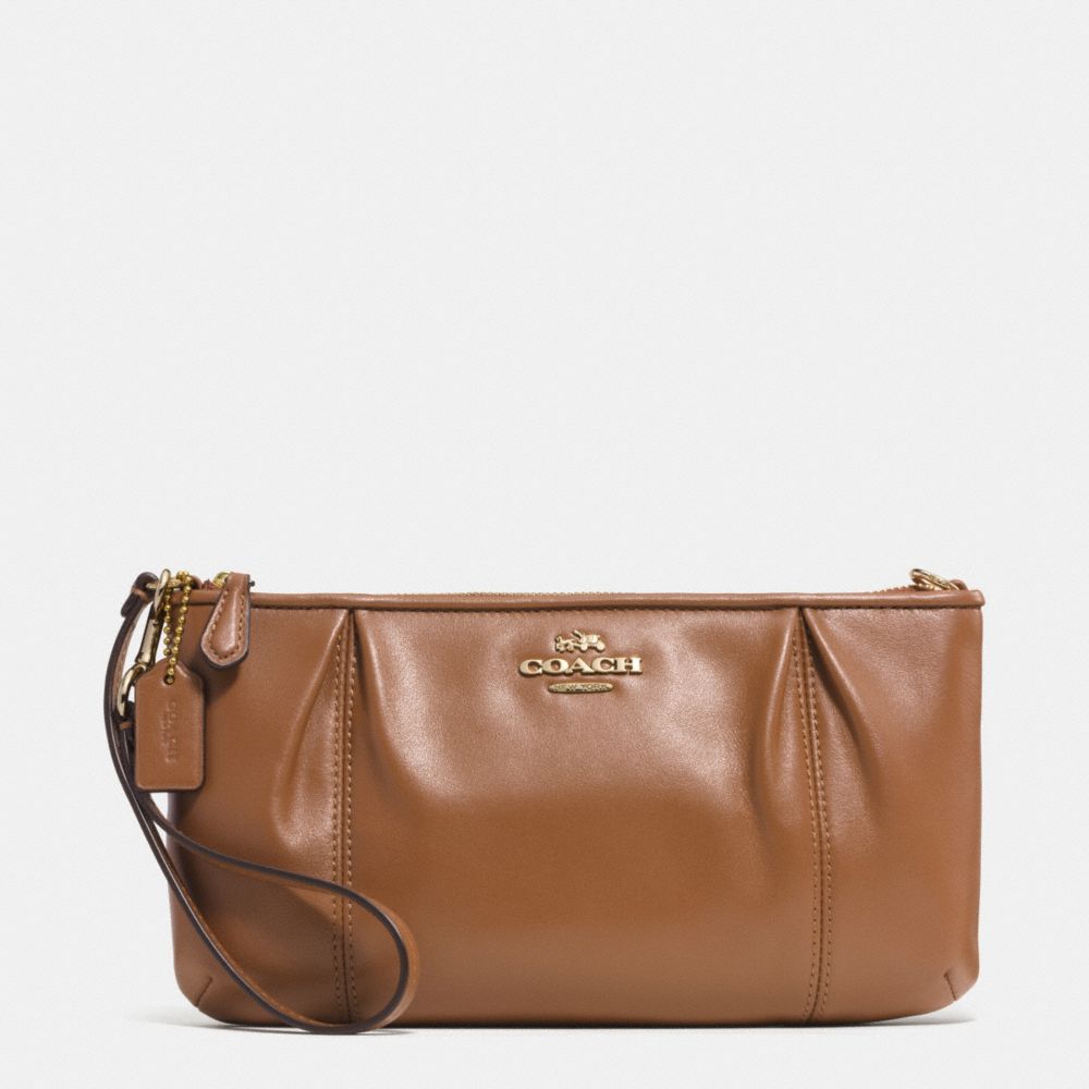 COACH COLETTE LEATHER ZIP TOP WRISTLET - IM/SADDLE - f52153