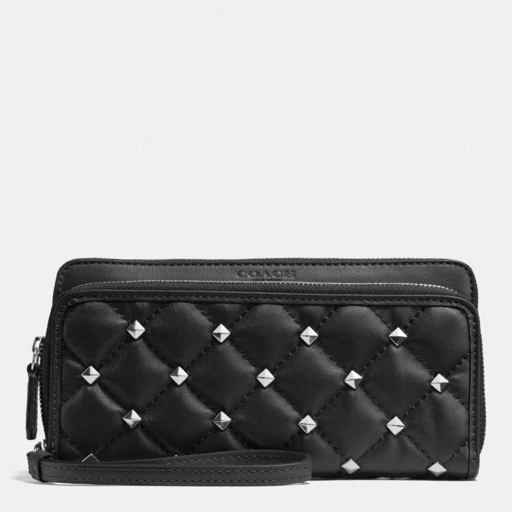METRO STUDDED QUILTED DOUBLE ACCORDION ZIP WALLET - f52160 - SILVER/BLACK