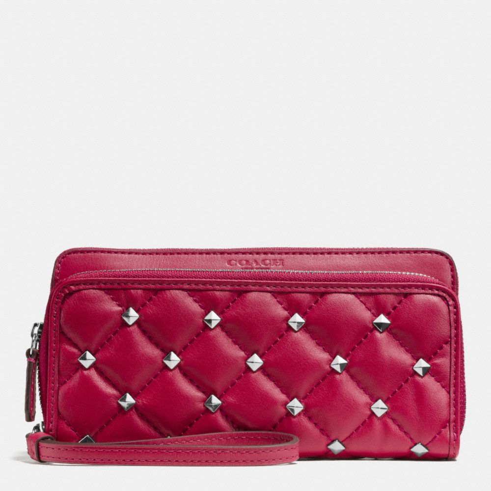 METRO STUDDED QUILTED DOUBLE ACCORDION ZIP WALLET - SILVER/BERRY - COACH F52160