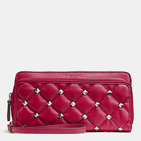 COACH F52160 METRO STUDDED QUILTED DOUBLE ACCORDION ZIP WALLET SILVER/BERRY