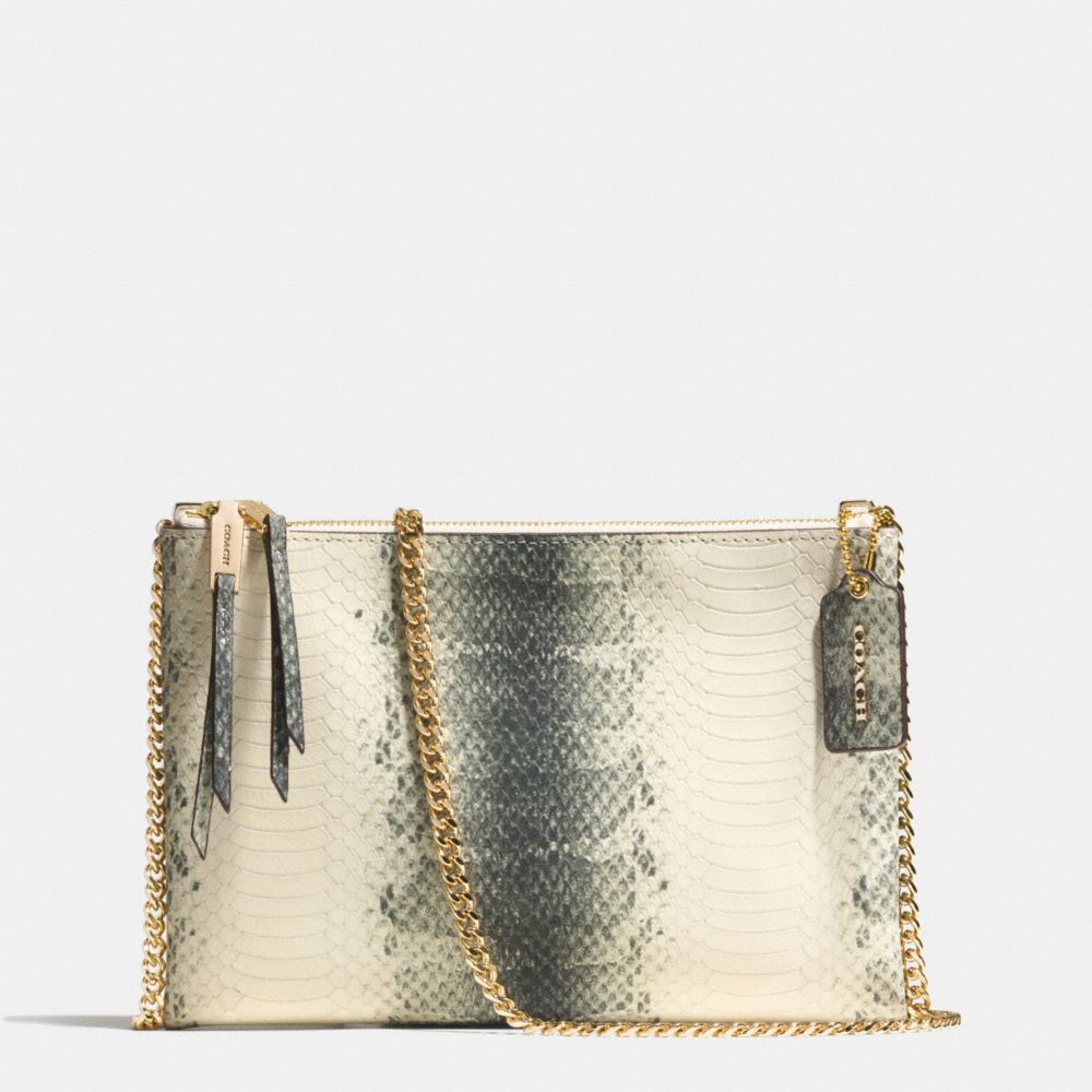 COACH f52161 ZIP TOP CROSSBODY IN STRIPED PYTHON EMBOSSED LEATHER  GOLD/BLACK/WHITE