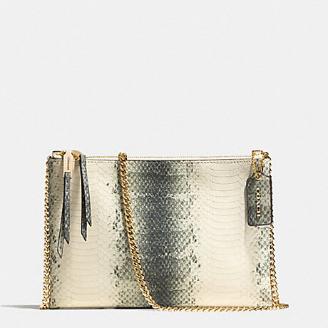 COACH f52161 ZIP TOP CROSSBODY IN STRIPED PYTHON EMBOSSED LEATHER  GOLD/BLACK/WHITE