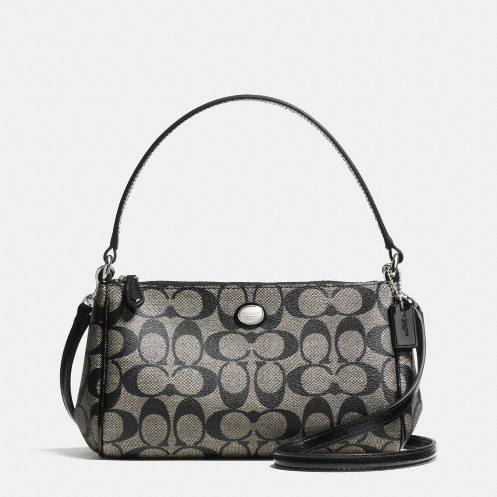 PEYTON SIGNATURE TOP HANDLE POUCH WITH CROSSBODY - f52187 - SILVER/BLACK/WHITE/BLACK