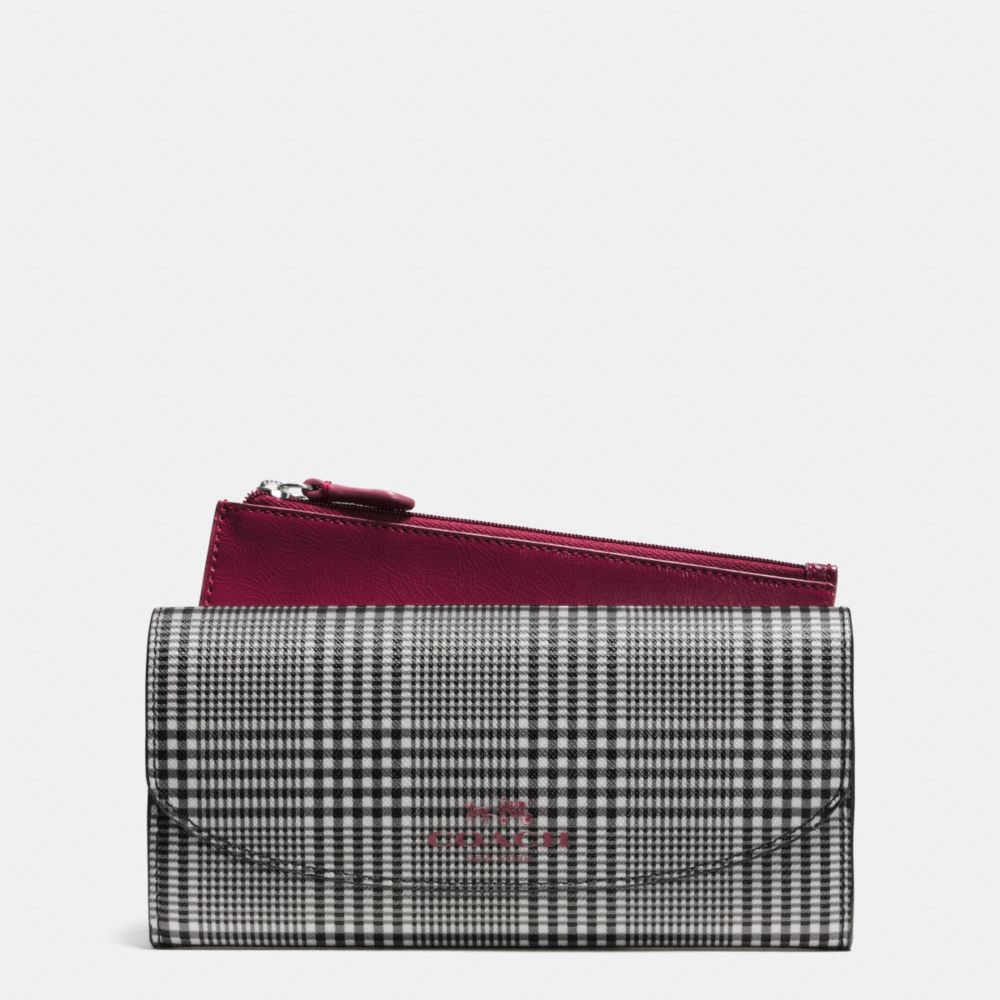 PEYTON GLEN PLAID PRINT SLIM ENVELOPE WALLET WITH POUCH - f52200 - SILVER/CRANBERRY MULTI