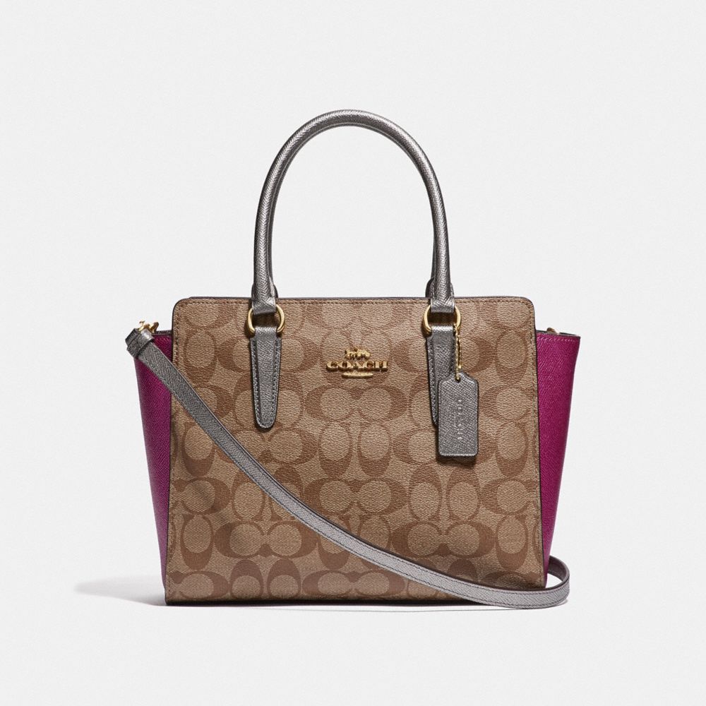 COACH LEAH SATCHEL IN COLORBLOCK SIGNATURE CANVAS - KHAKI MULTI /IMITATION GOLD - F52242