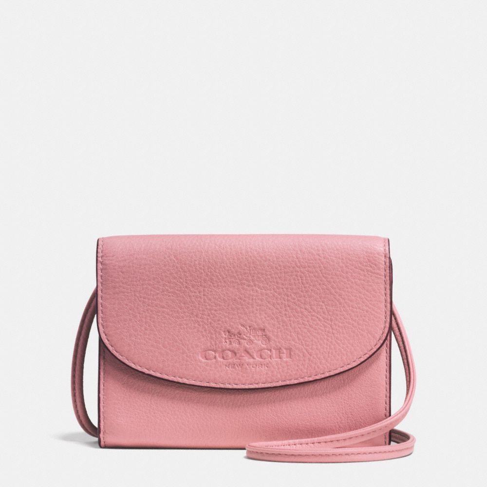 COACH f52248 PHONE CROSSBODY IN PEBBLE LEATHER SILVER/SHADOW ROSE