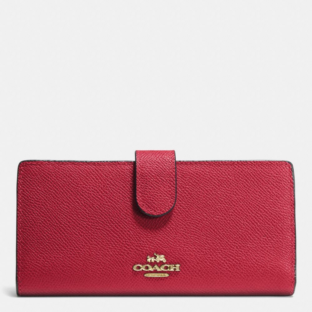 COACH f52326 SKINNY WALLET IN EMBOSSED TEXTURED LEATHER LIGHT GOLD/RED CURRANT