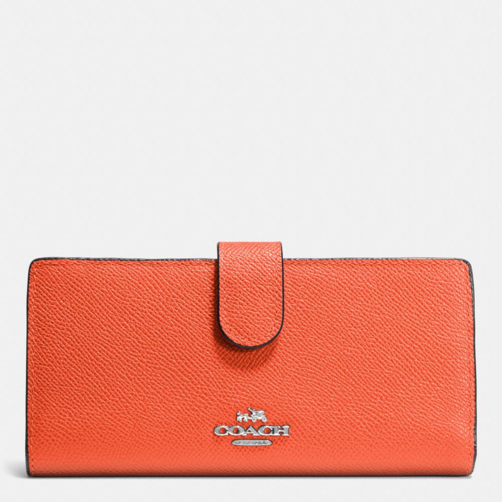 COACH F52326 Skinny Wallet In Embossed Textured Leather SILVER/CORAL