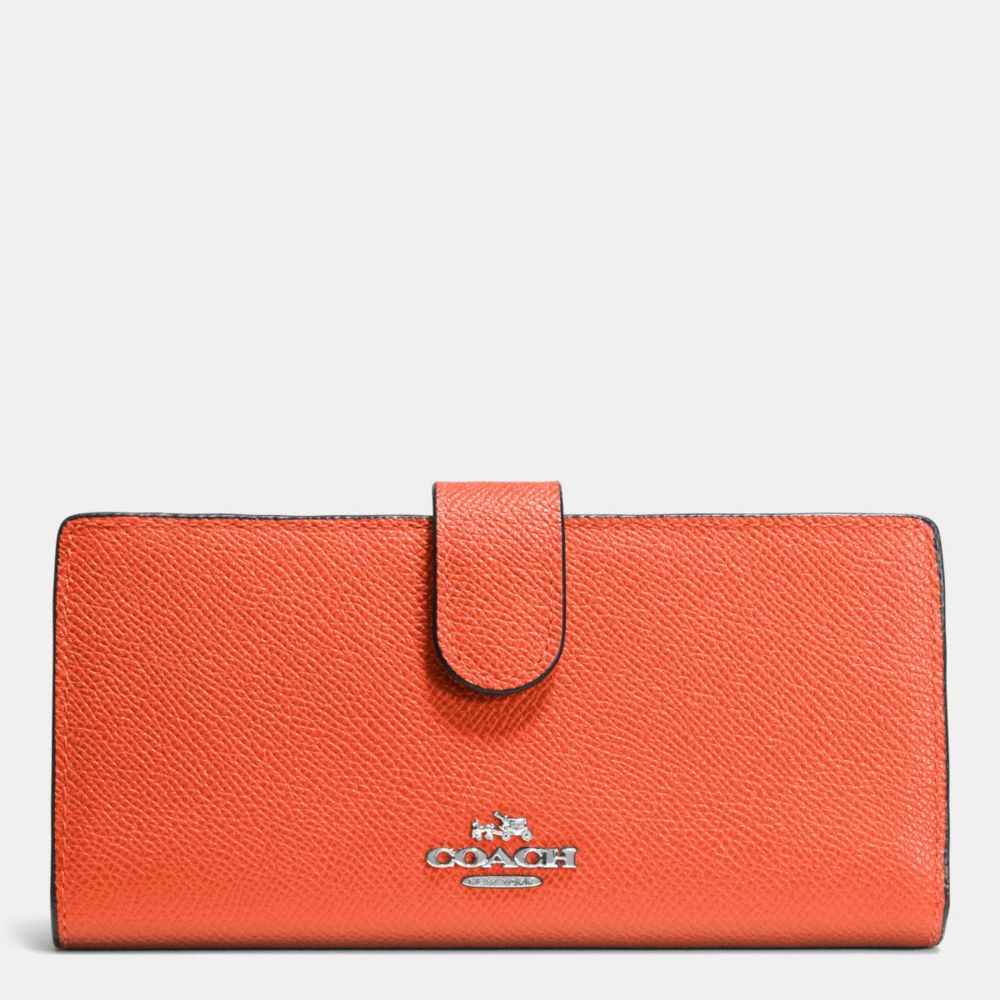 COACH F52326 SKINNY WALLET IN EMBOSSED TEXTURED LEATHER SILVER/CORAL