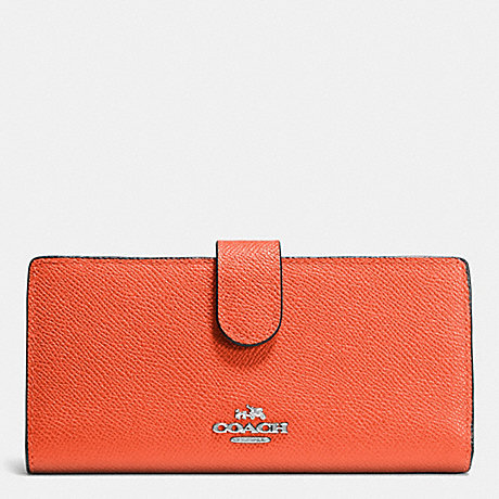 COACH F52326 SKINNY WALLET IN EMBOSSED TEXTURED LEATHER SILVER/CORAL