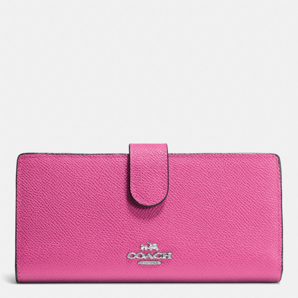 COACH F52326 Skinny Wallet In Embossed Textured Leather SILVER/FUCHSIA