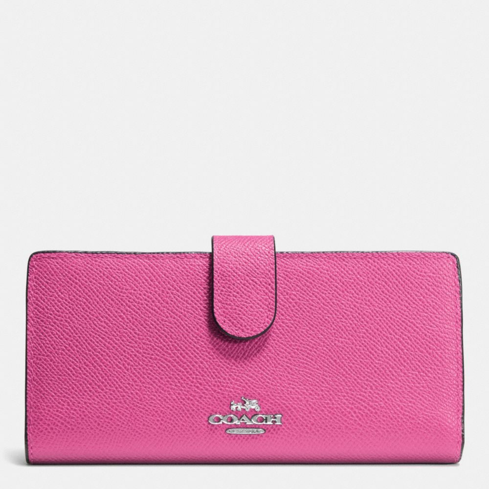 COACH F52326 SKINNY WALLET IN EMBOSSED TEXTURED LEATHER SILVER/FUCHSIA