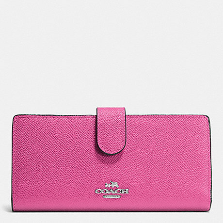 COACH F52326 SKINNY WALLET IN EMBOSSED TEXTURED LEATHER SILVER/FUCHSIA