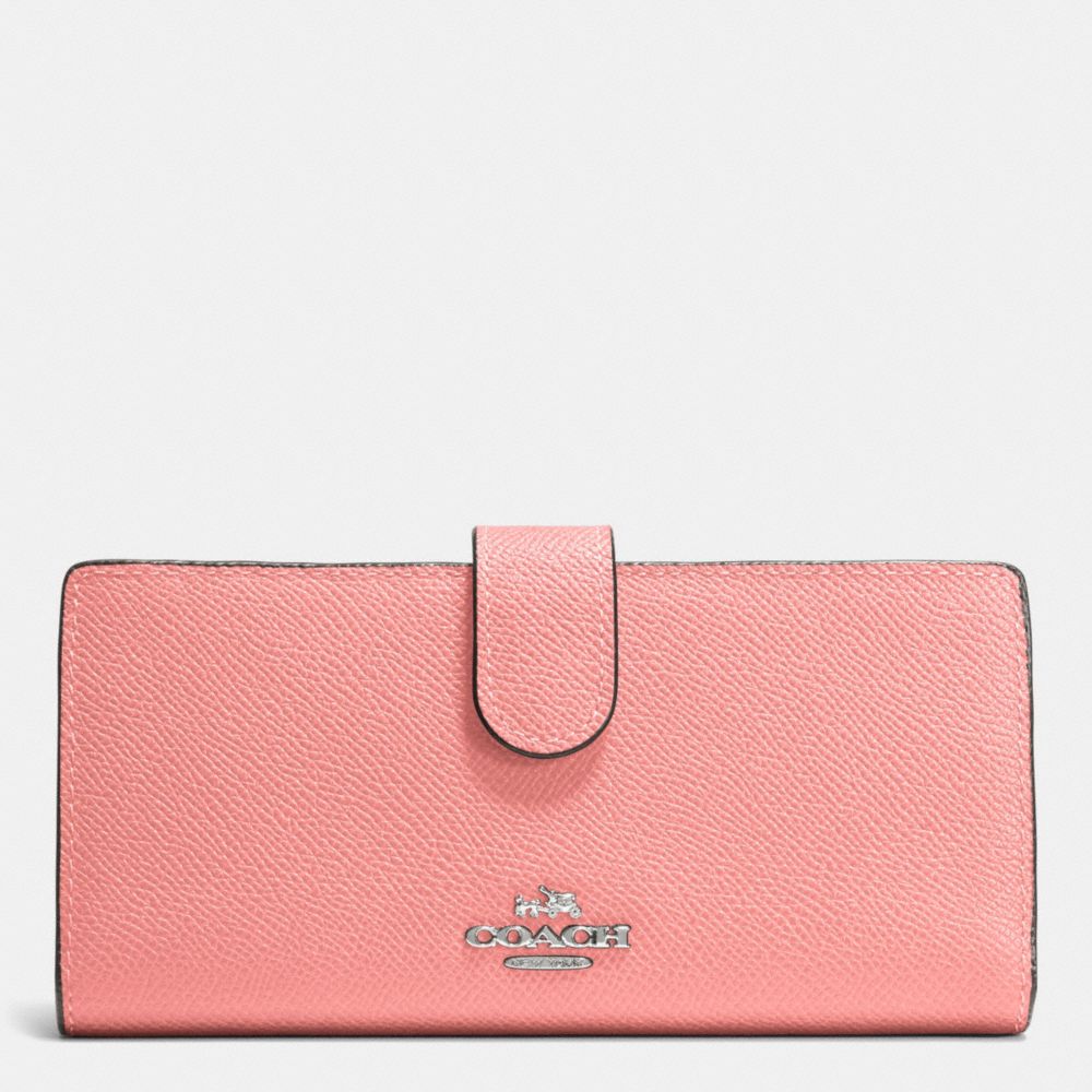 SKINNY WALLET IN EMBOSSED TEXTURED LEATHER - SILVER/PINK - COACH F52326