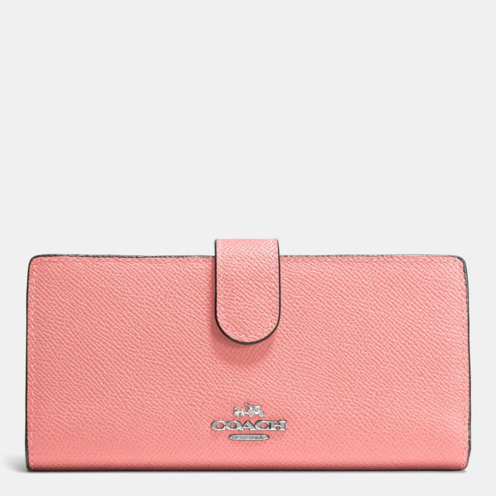 COACH F52326 SKINNY WALLET IN EMBOSSED TEXTURED LEATHER SILVER/PINK