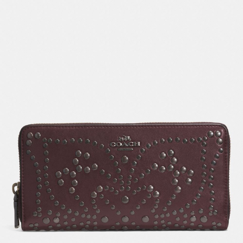 COACH f52328 MINI STUDS ACCORDION ZIP WALLET IN LEATHER QBOXB