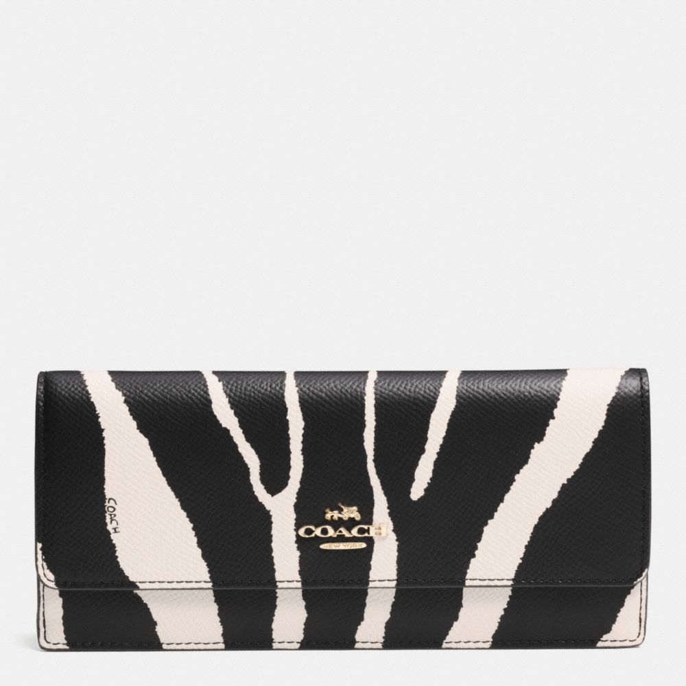COACH F52329 Soft Wallet In Zebra Embossed Leather LIGHT GOLD/BLACK WHITE