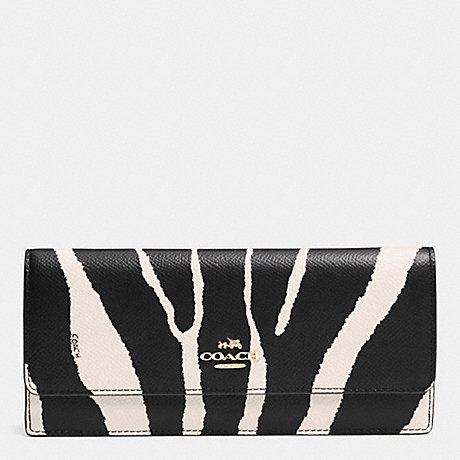 COACH f52329 SOFT WALLET IN ZEBRA EMBOSSED LEATHER LIGHT GOLD/BLACK WHITE
