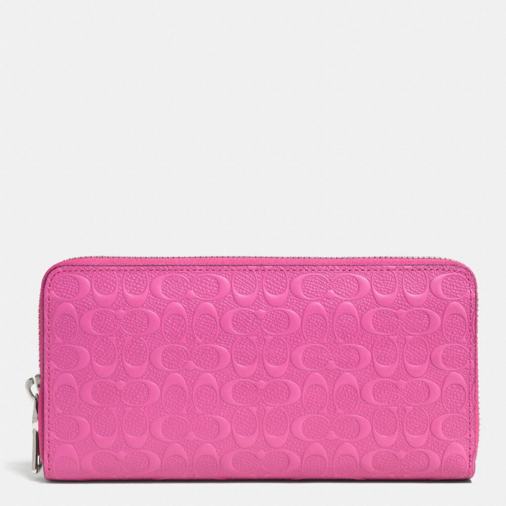 COACH ACCORDION ZIP WALLET IN LOGO EMBOSSED LEATHER -  SILVER/FUCHSIA - f52330