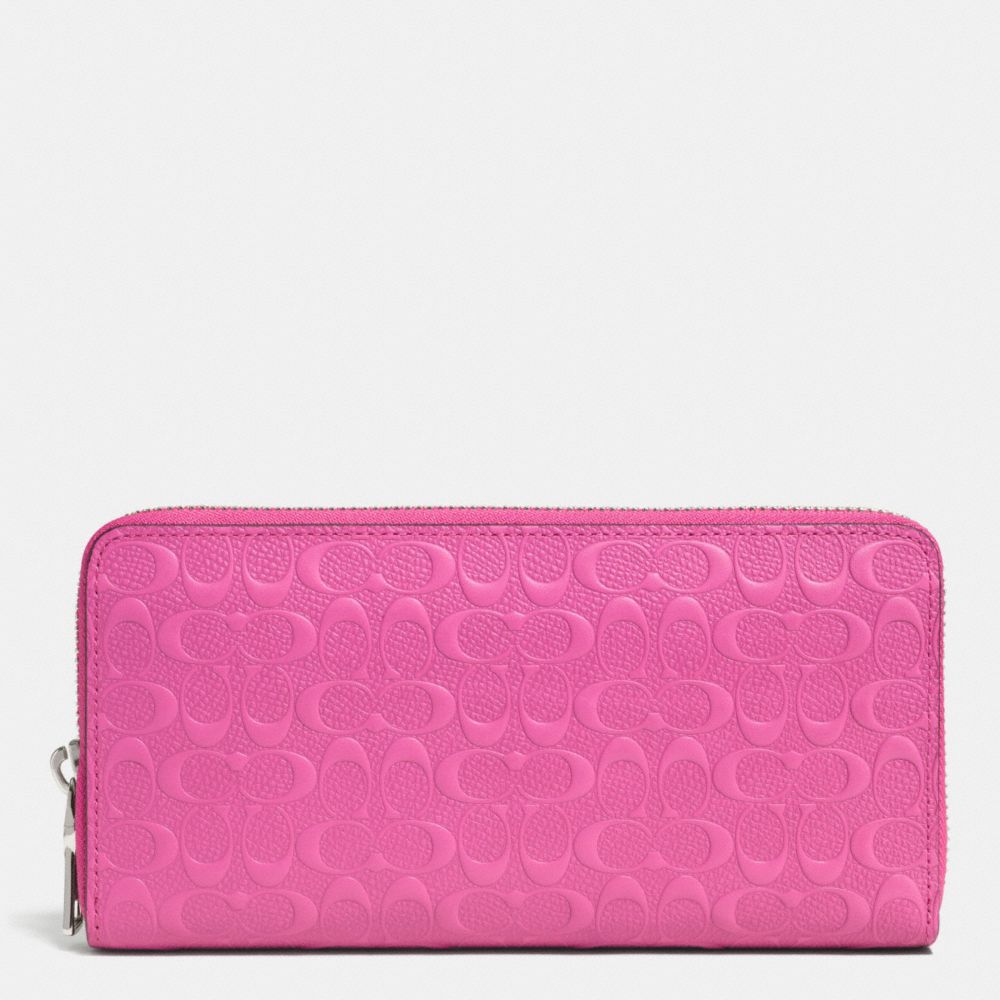 COACH ACCORDION ZIP WALLET IN LOGO EMBOSSED LEATHER - SILVER/FUCHSIA - F52330