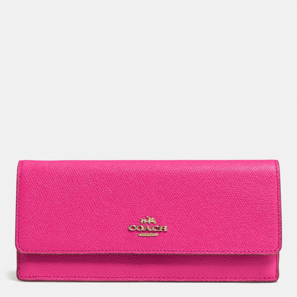 COACH F52331 Soft Wallet In Embossed Textured Leather LIGHT GOLD/PINK RUBY