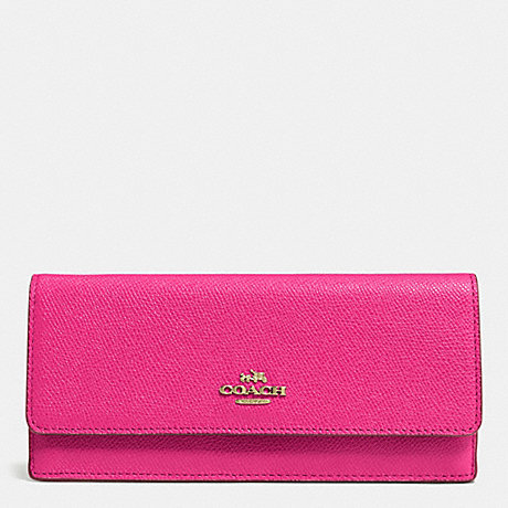 COACH f52331 SOFT WALLET IN EMBOSSED TEXTURED LEATHER LIGHT GOLD/PINK RUBY