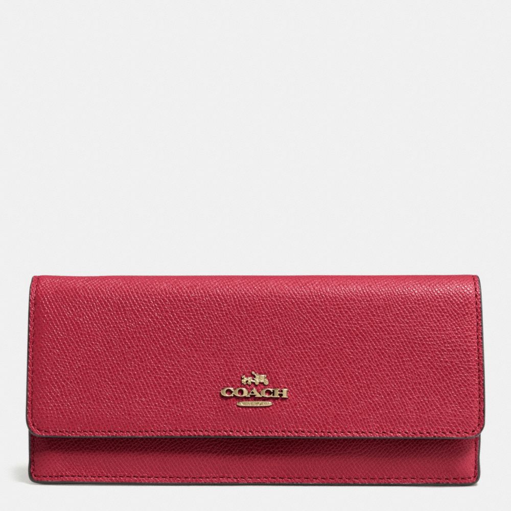 COACH F52331 Soft Wallet In Embossed Textured Leather LIGHT GOLD/RED CURRANT