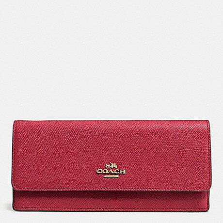 COACH f52331 SOFT WALLET IN EMBOSSED TEXTURED LEATHER LIGHT GOLD/RED CURRANT