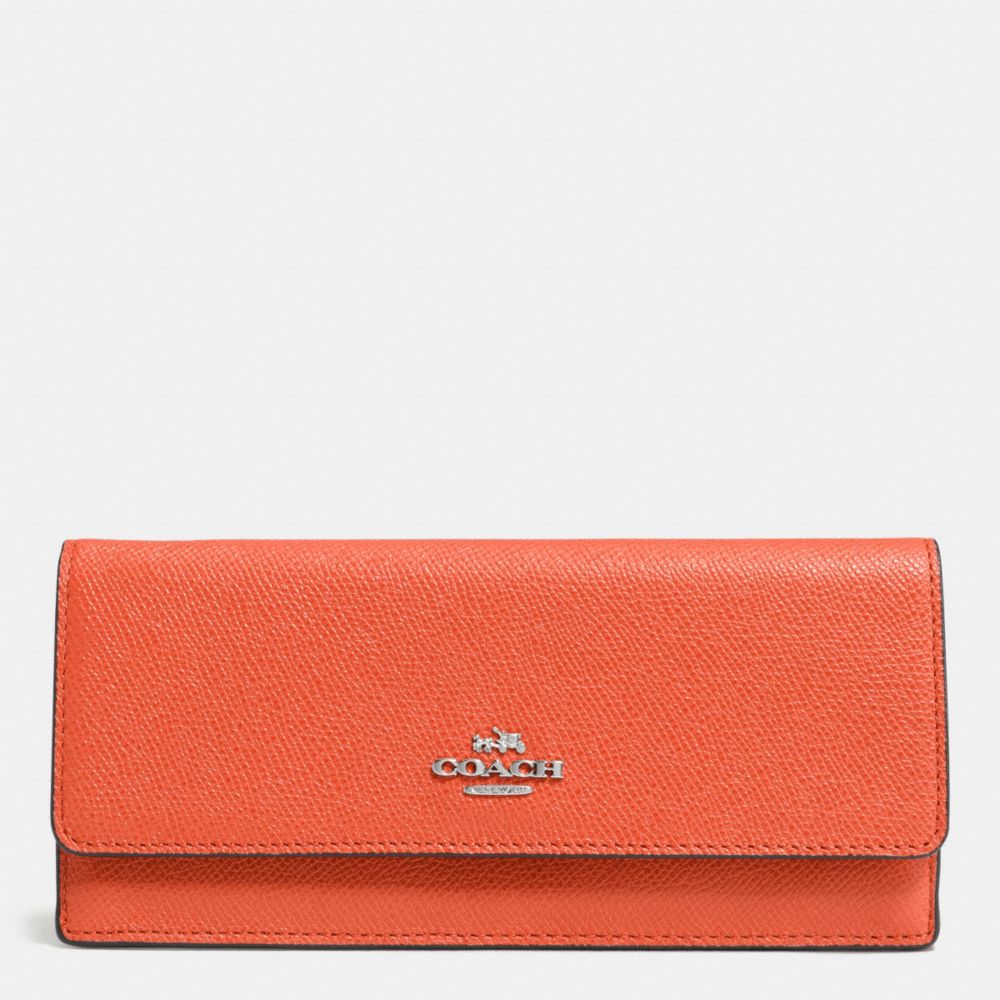 SOFT WALLET IN EMBOSSED TEXTURED LEATHER - SILVER/CORAL - COACH F52331