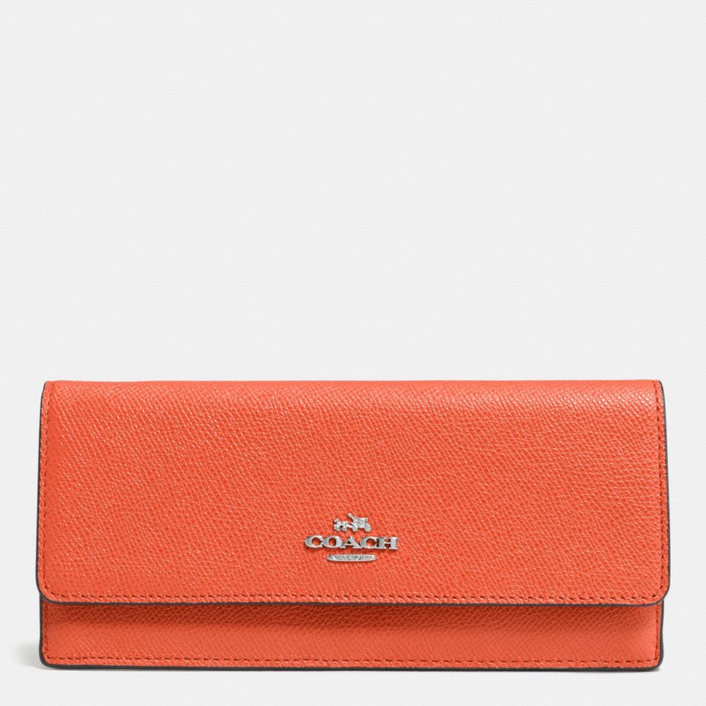 COACH f52331 SOFT WALLET IN EMBOSSED TEXTURED LEATHER SILVER/CORAL