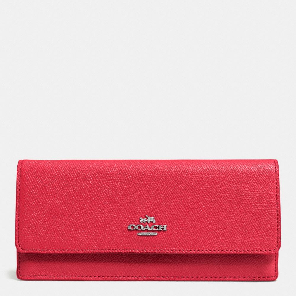 COACH F52331 Soft Wallet In Crossgrain Leather SILVER/TRUE RED