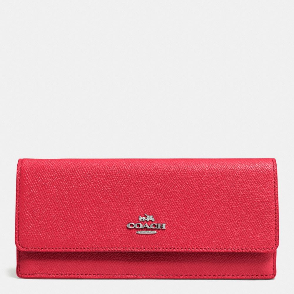 SOFT WALLET IN CROSSGRAIN LEATHER - f52331 - SILVER/TRUE RED