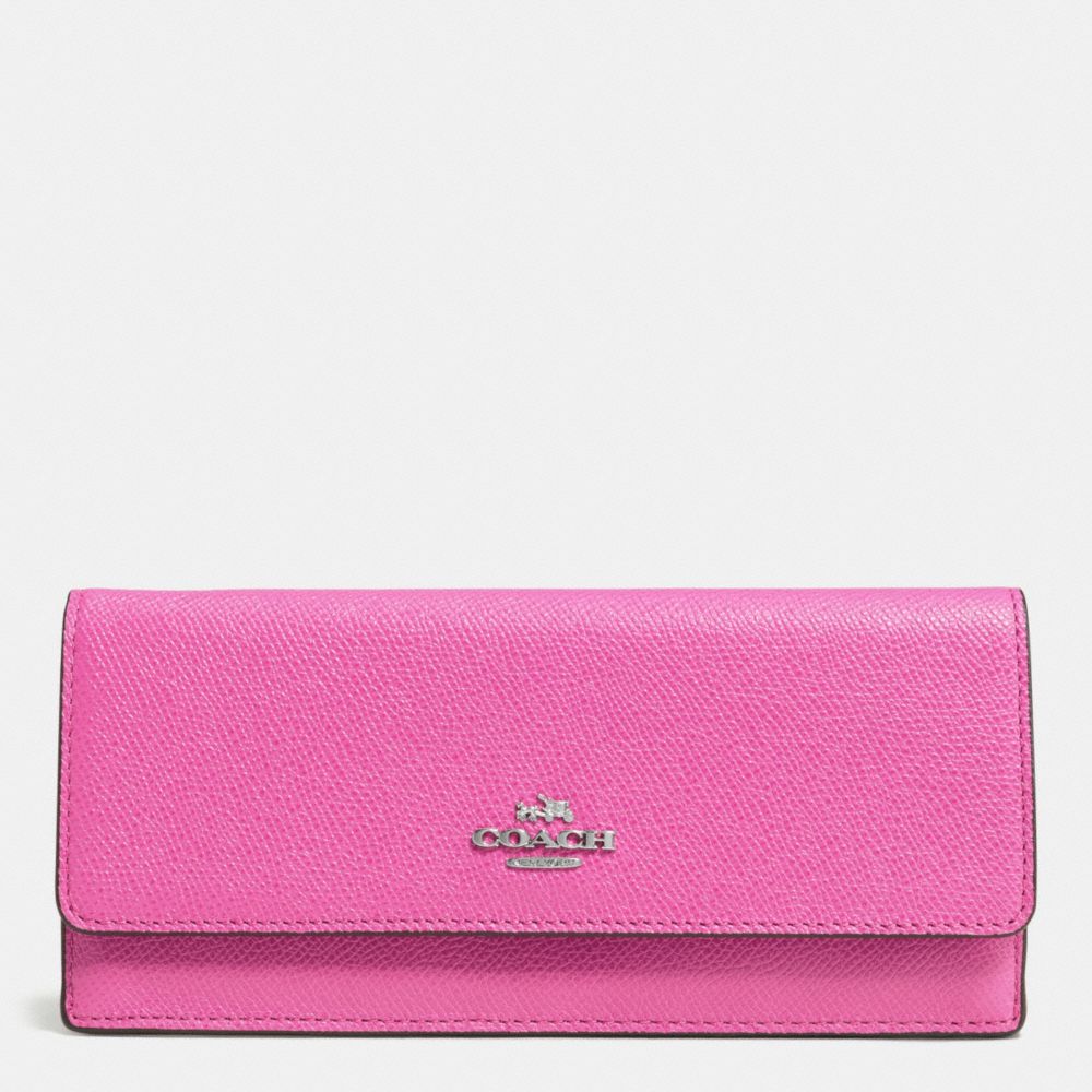 COACH F52331 Soft Wallet In Embossed Textured Leather SILVER/FUCHSIA