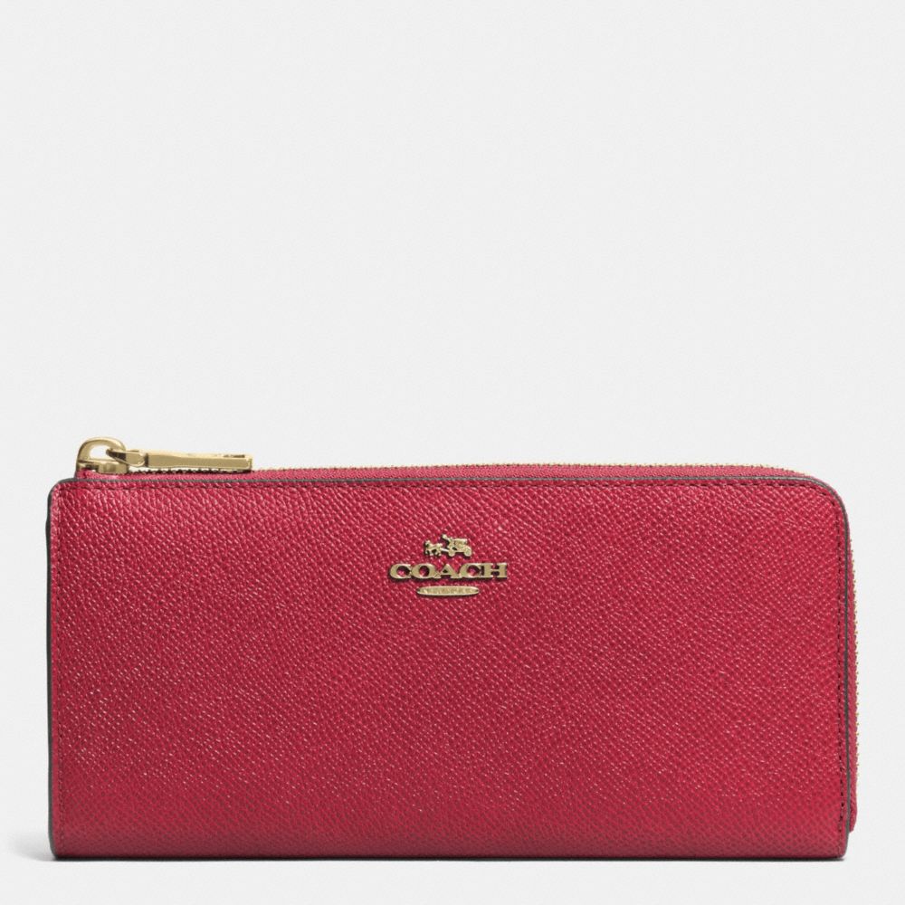 SLIM ZIP WALLET IN EMBOSSED TEXTURED LEATHER - f52333 - LIGHT GOLD/RED CURRANT