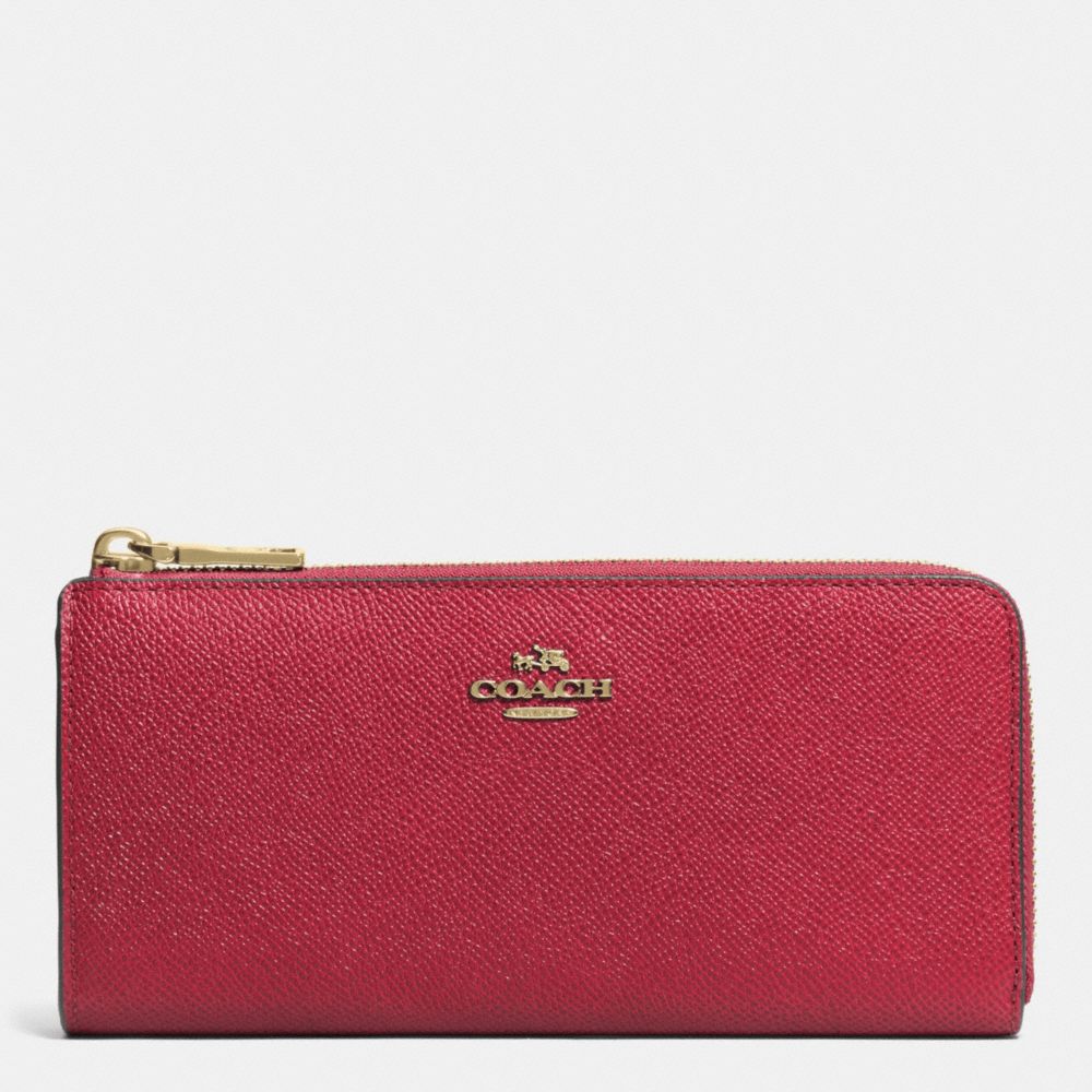 COACH f52333 SLIM ZIP WALLET IN EMBOSSED TEXTURED LEATHER LIGHT GOLD/RED CURRANT