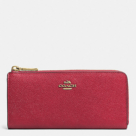 COACH F52333 SLIM ZIP WALLET IN EMBOSSED TEXTURED LEATHER LIGHT-GOLD/RED-CURRANT