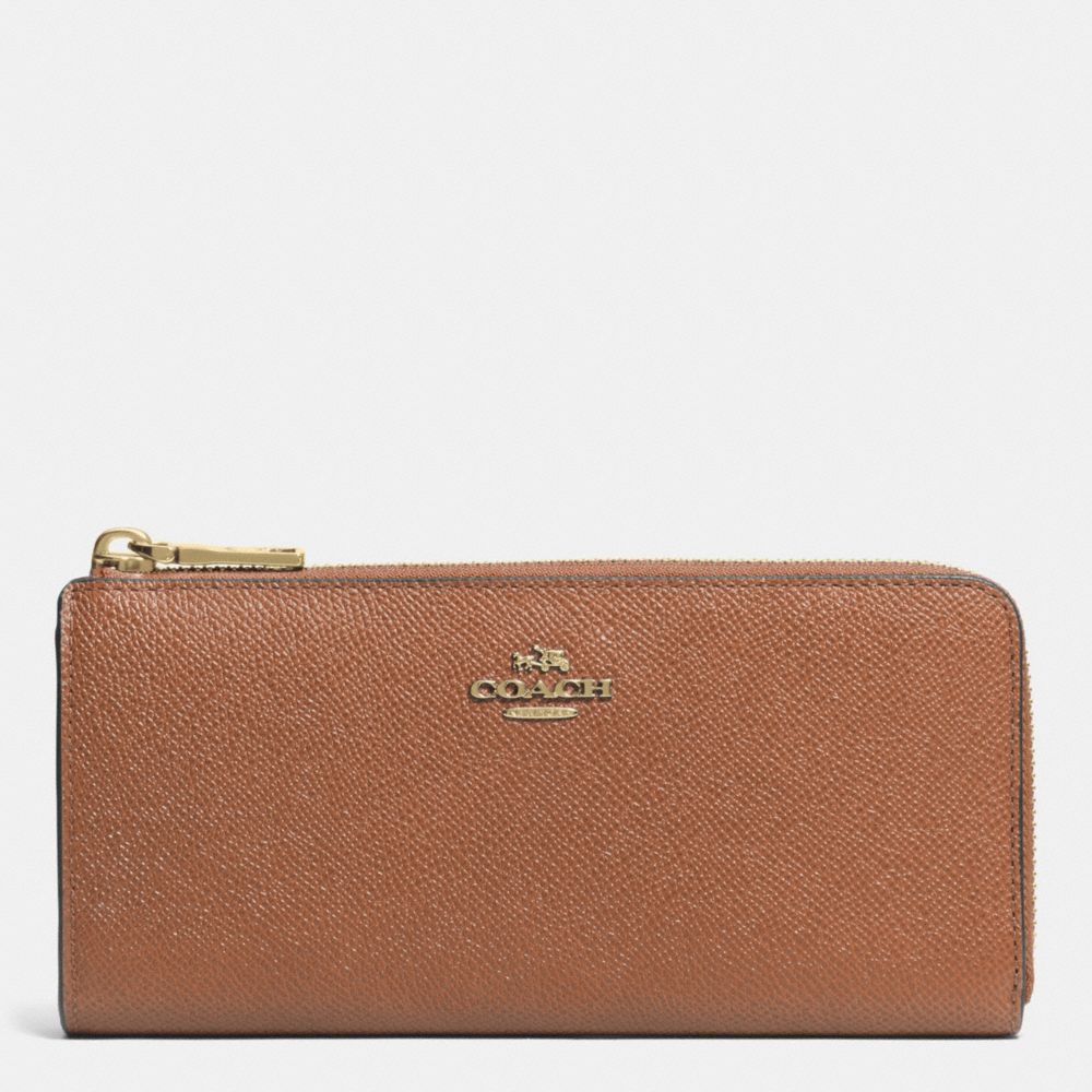 COACH F52333 Slim Zip Wallet In Embossed Textured Leather LIGHT GOLD/SADDLE