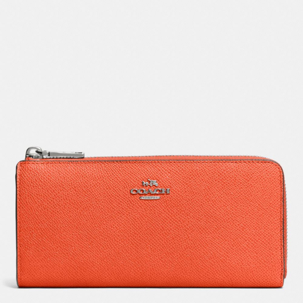 COACH f52333 SLIM ZIP WALLET IN EMBOSSED TEXTURED LEATHER SILVER/CORAL