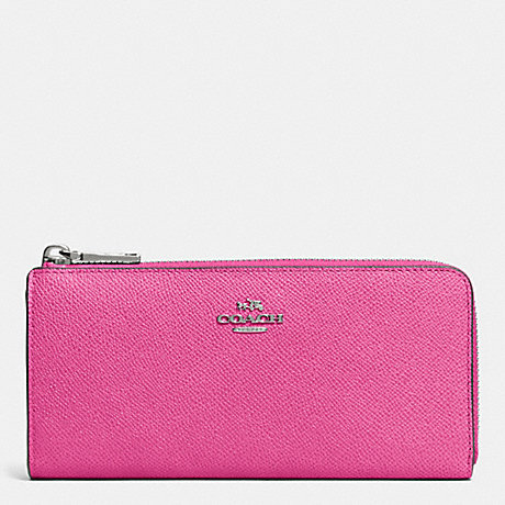 COACH F52333 SLIM ZIP WALLET IN EMBOSSED TEXTURED LEATHER SILVER/FUCHSIA