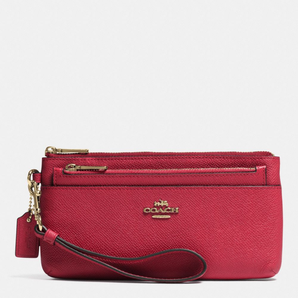 COACH ZIPPY WALLET WITH POP-UP POUCH IN EMBOSSED TEXTURED LEATHER - LIGHT GOLD/RED CURRANT - f52334