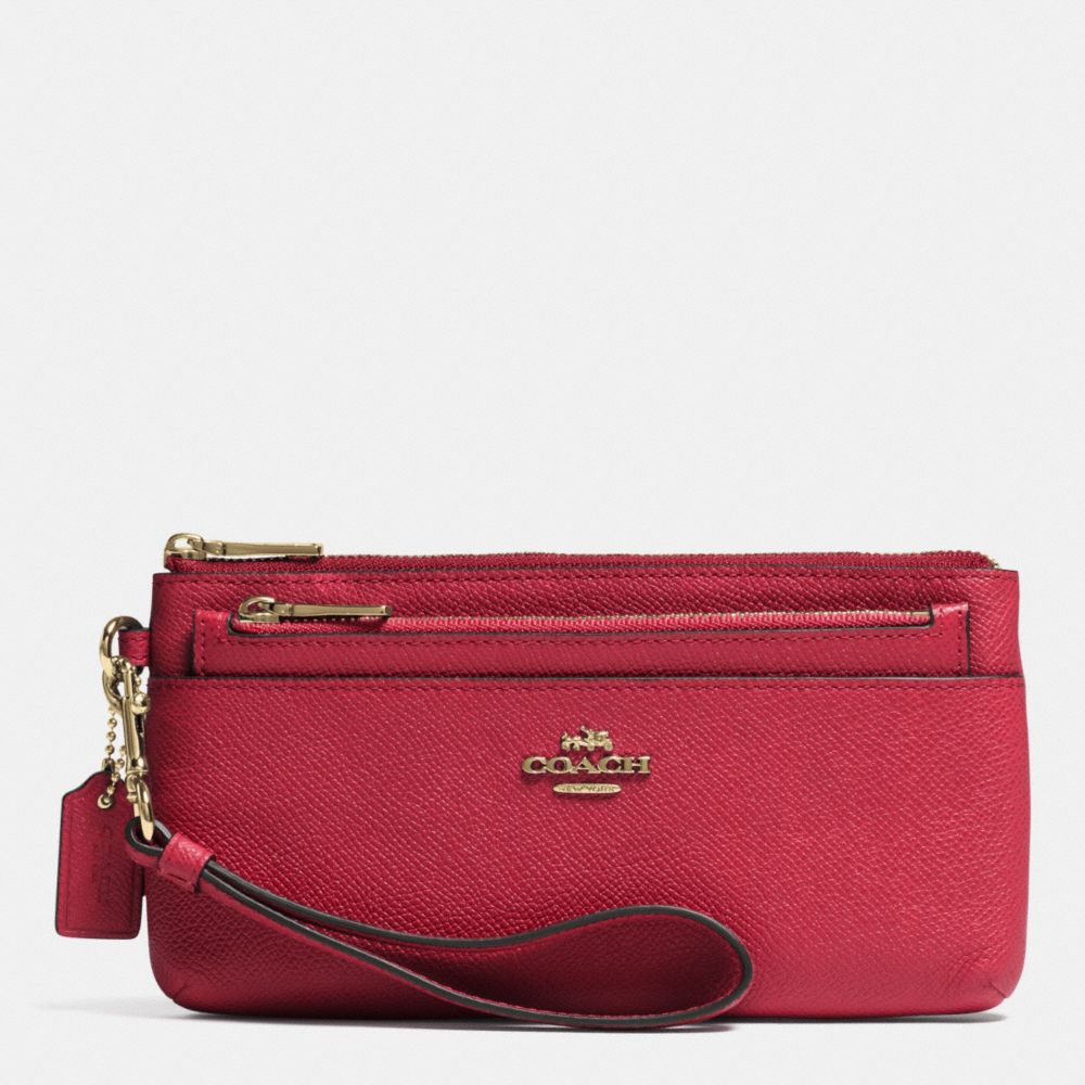 COACH f52334 ZIPPY WALLET WITH POP-UP POUCH IN EMBOSSED TEXTURED LEATHER LIGHT GOLD/RED CURRANT