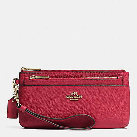 COACH F52334 ZIPPY WALLET WITH POP-UP POUCH IN EMBOSSED TEXTURED LEATHER LIGHT-GOLD/RED-CURRANT