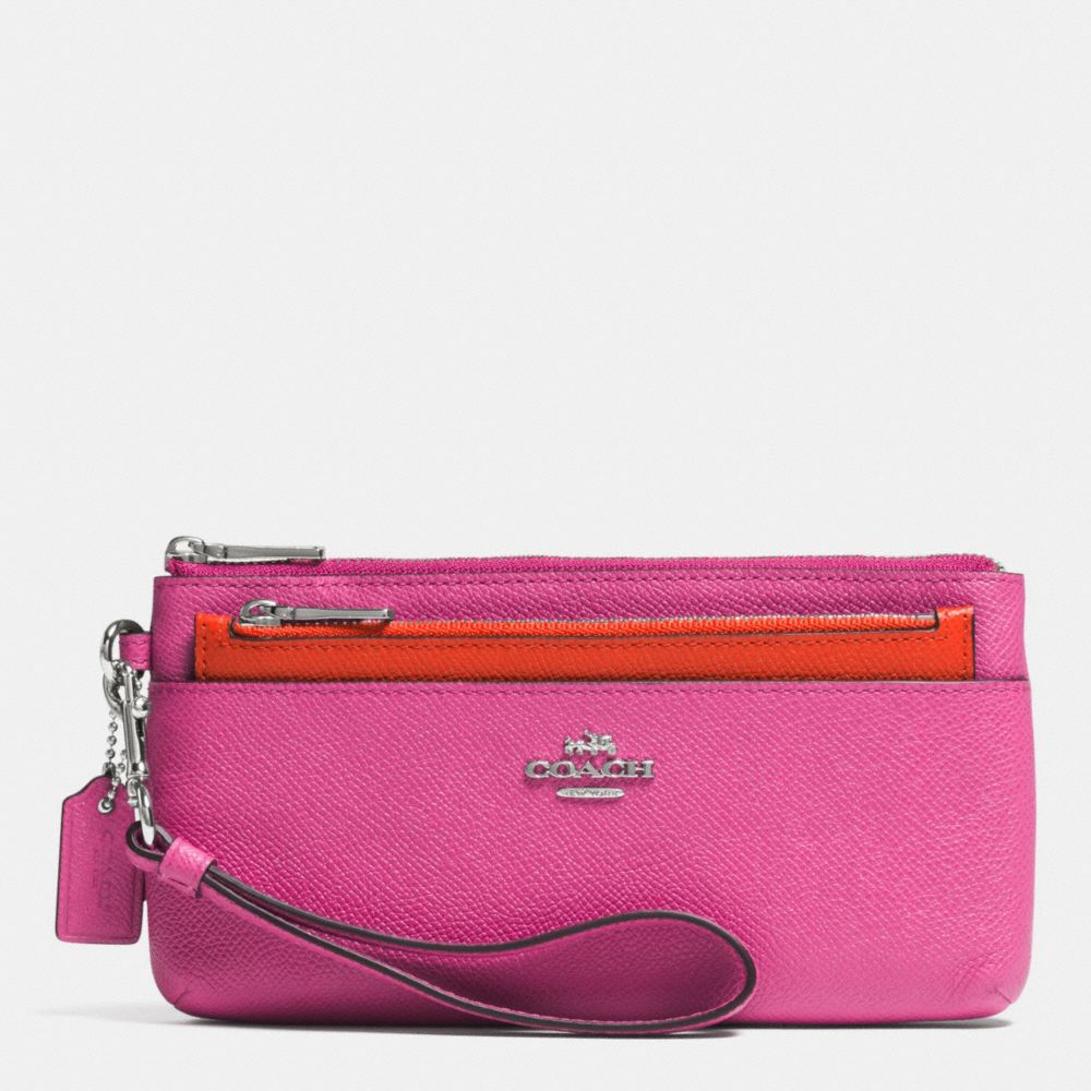 COACH F52334 Zippy Wristlet With Pop-up Pouch In Embossed Textured Leather  SILVER/FUCHSIA