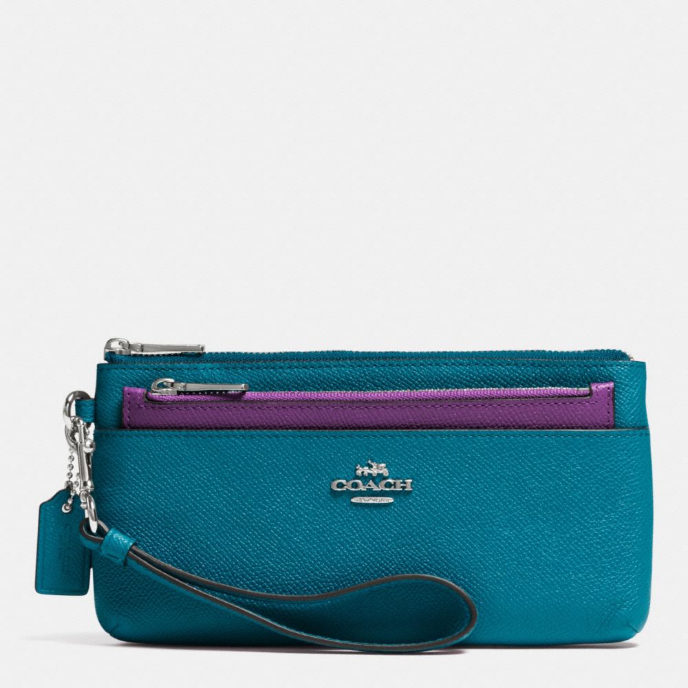 COACH F52334 ZIPPY WALLET WITH POP-UP POUCH IN EMBOSSED TEXTURED LEATHER SILVER/TEAL