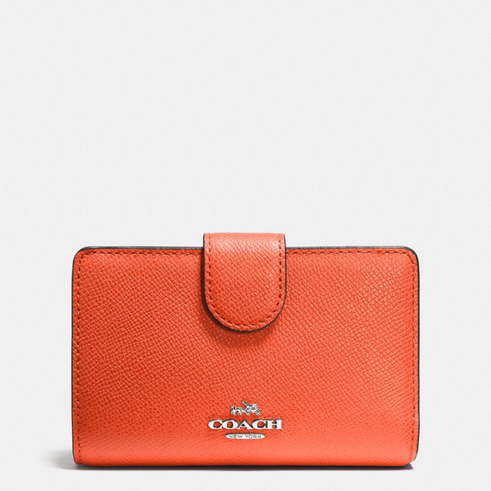 COACH f52336 MEDIUM ZIP AROUND WALLET IN CROSSGRAIN LEATHER SILVER/CORAL